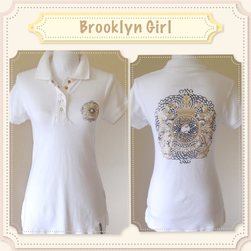 🆕BROOKLYN GIRL Metallic Logo Polo Top NEW w/o Tag
